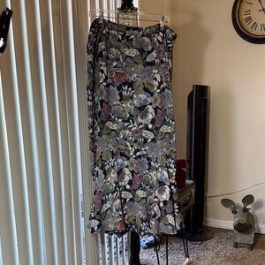CJ Banks Navy Floral Ruffled Reversible Maxi Skirt